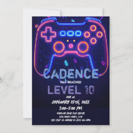 Convites Neon Gamer Arcade Video Game Level Up Aniversário