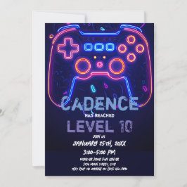 Convites Neon Gamer Arcade Video Game Level Up Aniversário
