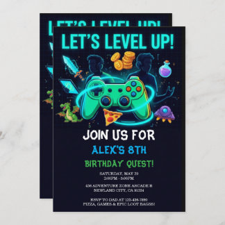 Convites Neon Gamer Birthday Invitation Editable Template