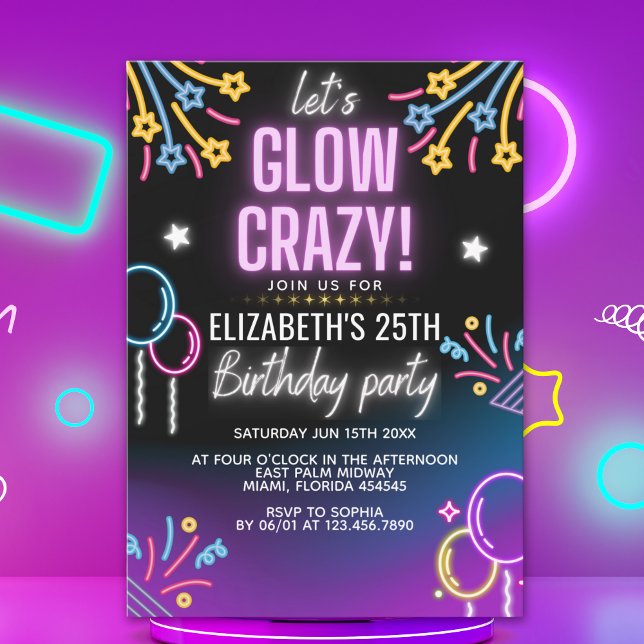 Convites Neon Glow - Birthday Party Invitation (Criador carregado)