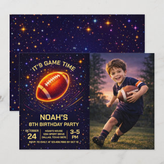 Convites Neon Glow Football Birthday Photo Invitation