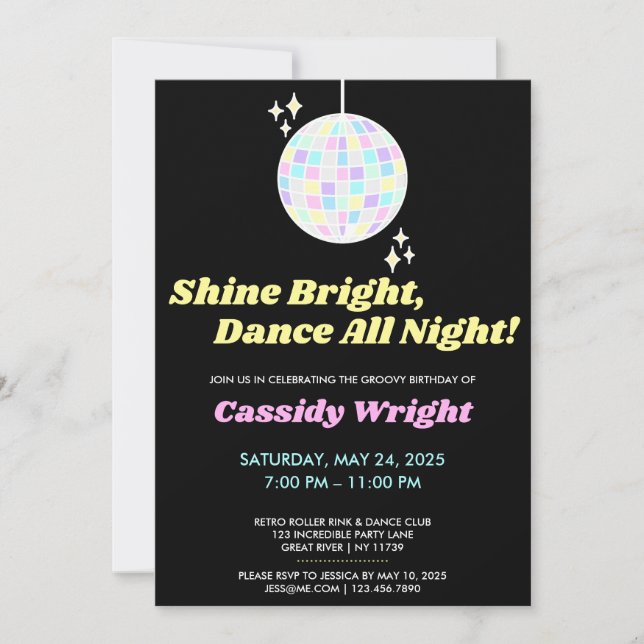 Convites Neon Glow Groovy Disco Aniversário (Frente)