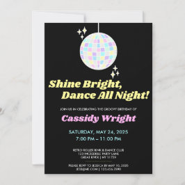 Convites Neon Glow Groovy Disco Aniversário