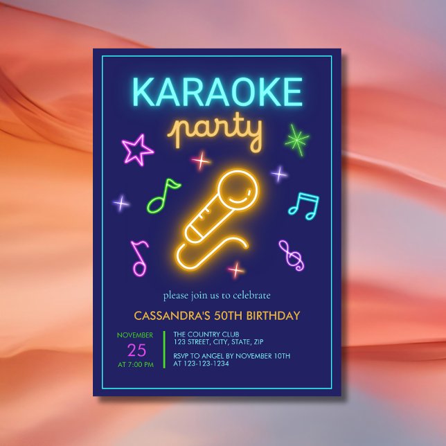 Convites Neon Glow Music Karaoke Birthday (Criador carregado)