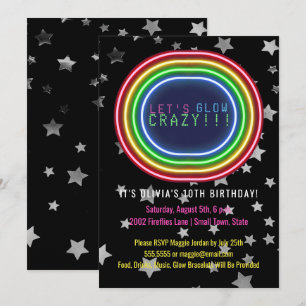 Convites Neon Glow na Festa de aniversário Escura  Grupo d