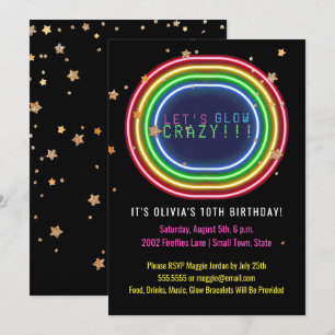 Convites Neon Glow na Festa de aniversário Escura   Kids Pa