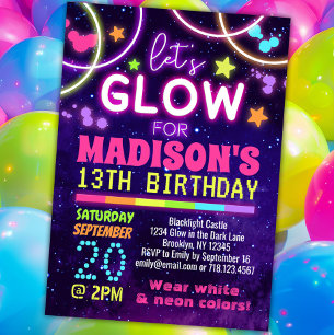 Convites Neon Glow no Aniversário do Dark Glow Party