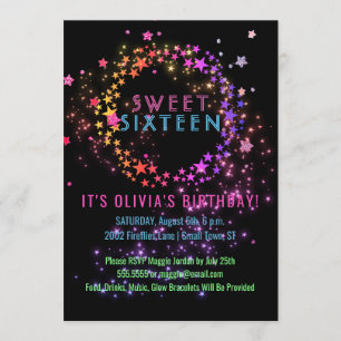 Convites Neon Glow no Dark Party Doce 16