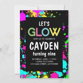 Convites Neon Glow Paint Splatter Birthday