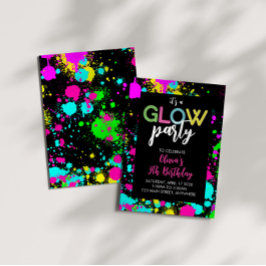 Convites Neon Glow Paint Splatter Birthday