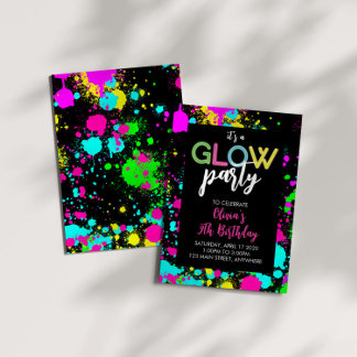Convites Neon Glow Paint Splatter Birthday