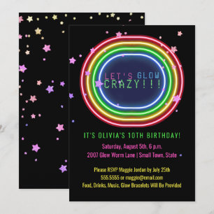 Convites Neon Glow Party  Estrelas de Aniversário de crian