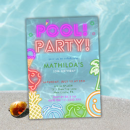 Convites Neon Glow Pool Party Any Age Birthday 