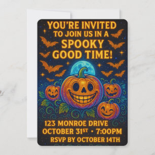 Convites Neon Glow Pumpkin Festa de Halloween