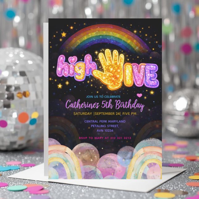 Convites Neon Glow Sparkle High Five Birthday Party (Criador carregado)