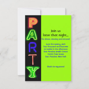 Convites NEON GREEN ASSINA Bar Bat Mitzvah Party Card