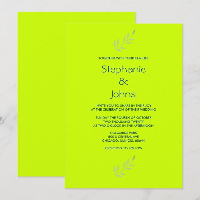 Convites Neon Green Yellow Colorful Bright deixa casamento (Frente/Verso)