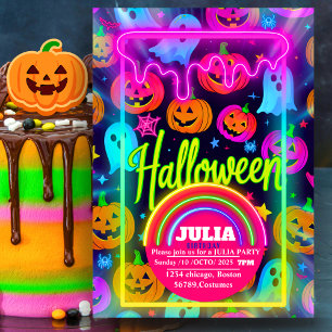 Convites Neon Halloween acende-se arco-íris brilhante Festa
