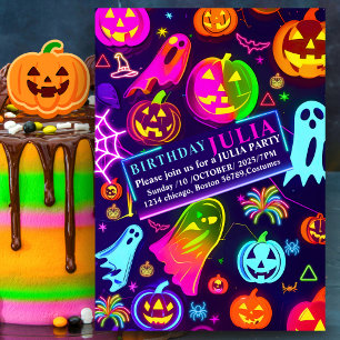 Convites Neon Halloween acende-se arco-íris brilhante Festa