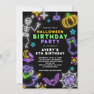 Convites Neon Halloween Boys 8th Birthday Festa de Costume