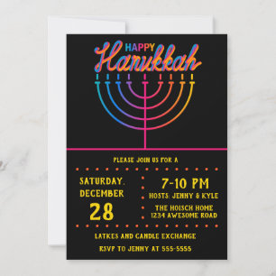 Convites Neon Happy Hanukkah Menorah
