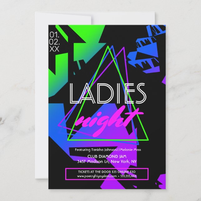 Convites Neon Ladies Night Geométrico Club Flyer Promociona (Frente)