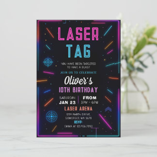 Convites Neon Laser Tag Birthday Invitation