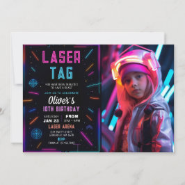 Convites Neon Laser Tag Birthday Photo Invitation