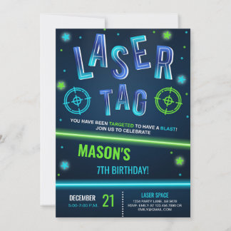 Convites Neon Laser Tag Blue