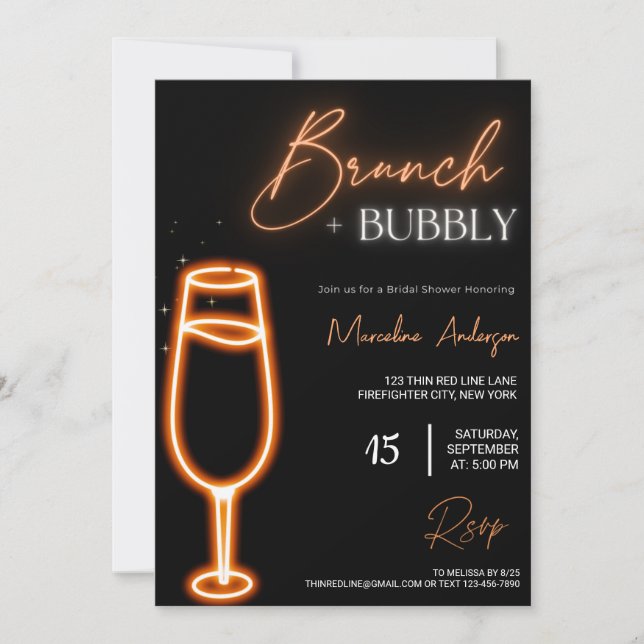 Convites Neon Light Petals & Prosecco Brunch e Bubble (Frente)