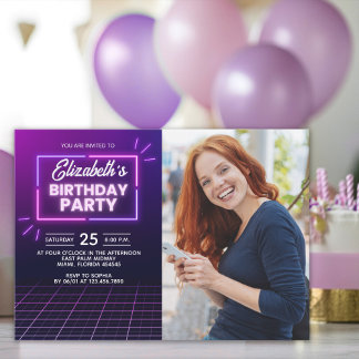 Convites Neon Lights Birthday Invitation Photo Design