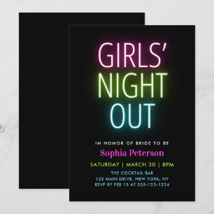 Convites Neon Lights Girls Night Out Festa de solteira