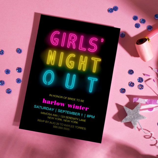 Convites Neon Lights Girls Night Out Festa de solteira (Criador carregado)