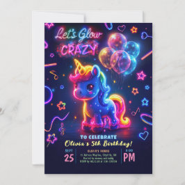 Convites Neon Lights Glowning Unicorn Birthday
