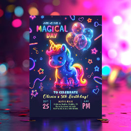 Convites Neon Lights Glowning Unicorn Birthday