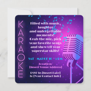 Convites Neon Lights & Microphone Karaoke Party