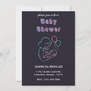 Convites Neon Mãe e Bebê com Balões - Chá de fraldas