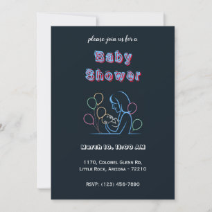 Convites Neon Mãe e Bebê com Balões - Chá de fraldas