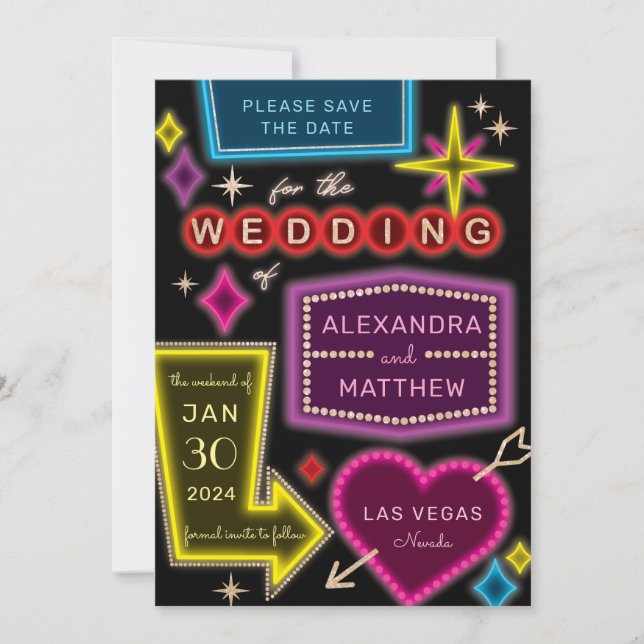 Convites Neon Marquee assina Las Vegas salve a data (Frente)