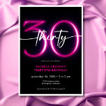 Convites Neon Mínimo Moderno Rosa Trinta Script Aniversário<br><div class="desc">Moderno e chic, este convite de aniversário combina preto clássico e branco com sotaques de rosa brilhante, incluindo um "30" cor-de-rosa tipo neon. É um design mínimo é um design simples e divertido para celebrar o aniversário do marco. A parte traseira retém uma área para um código QR para resposta...</div>
