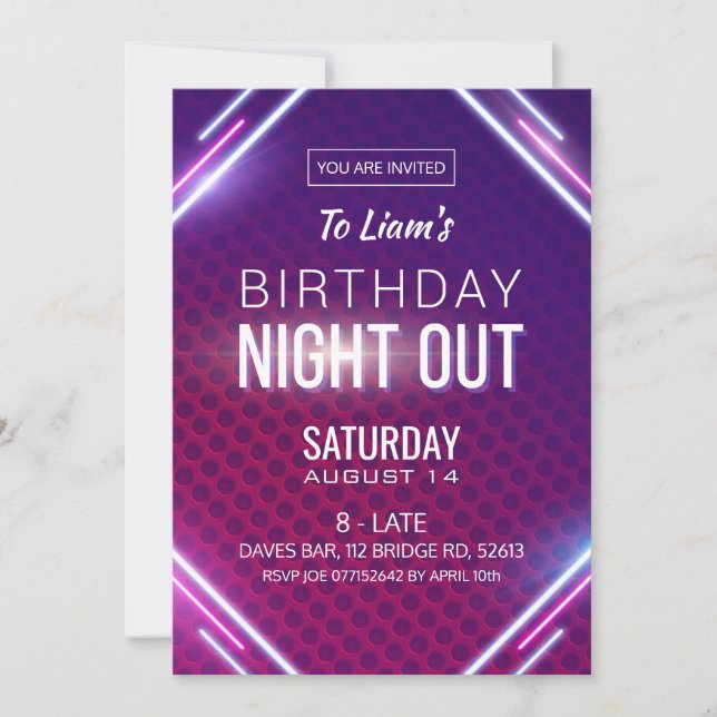 Convites Neon Night Out Birthday (Frente)