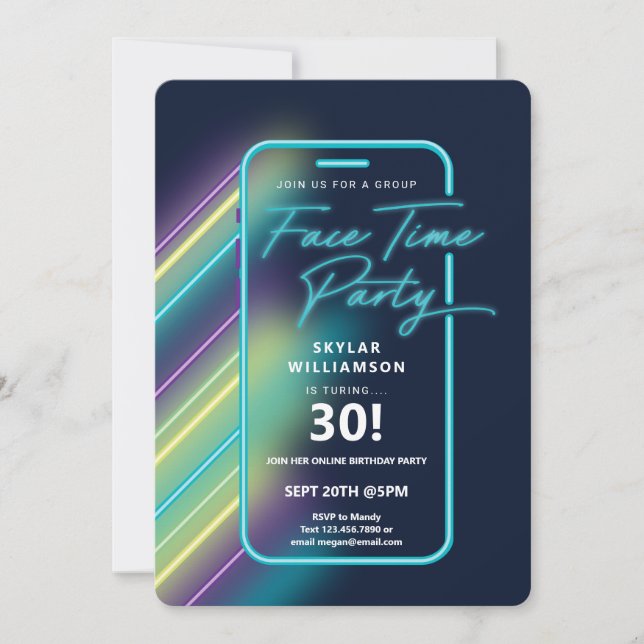 Convites Neon Nightlife Vbe Online Grupo Vídeo Festa de Cha (Frente)