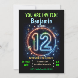 Convites Neon Number Boy 12 Birthday