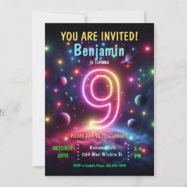 Convites Neon Number Boy 9th Birday
