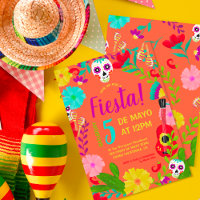 Neon orange floral mexicano 5 de mayo fiesta