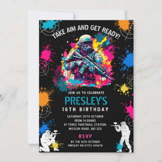 Convites Neon Paintball Invite - Combat Glow Birthday Party