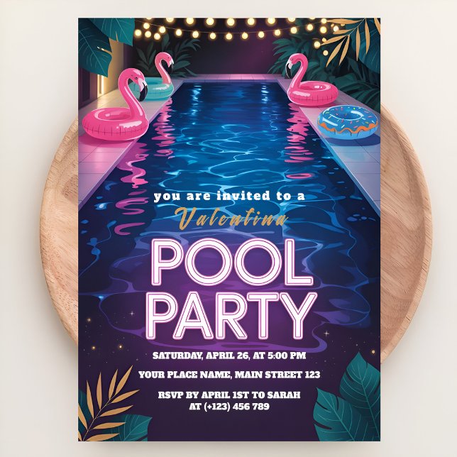 Convites Neon Palm Springs Pool Party Birthday (Criador carregado)