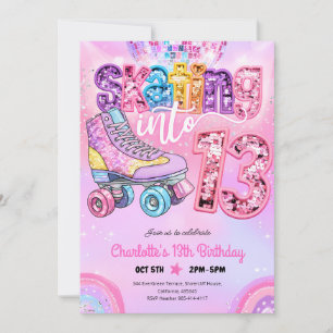 Convites Neon Patins de Rolagem Aniversário de 13 anos
