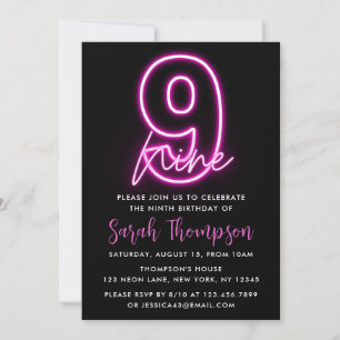 Convites Neon Pink 10th Birthday Invitation