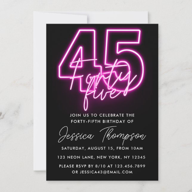 Convites Neon Pink 45th Birthday Invitation (Frente)